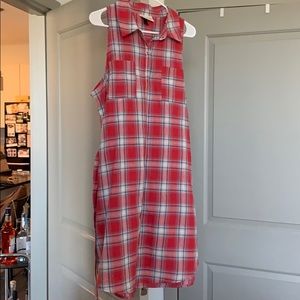 Plaid collared tank button up dress